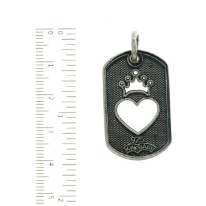 Auth King Baby 925 Sterling Silver Crown Heart Dog Tag Pendant