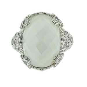 Judith Ripka Clear Quartz and Cz Sterling Silver Ring 