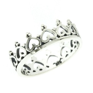 Women's 925 Sterling Silver Heart Crown Promise Wedding Band Ring