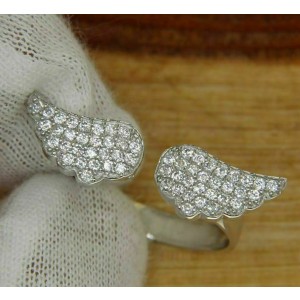¦ANGEL WING 925 Solid Sterling Silver Pave CZ Ring »45 Adjustable Size 6 to 8