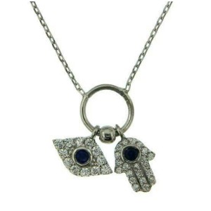 ¦Women's 925 Sterling Silver Evil Eye Hamsa Charms Necklace 