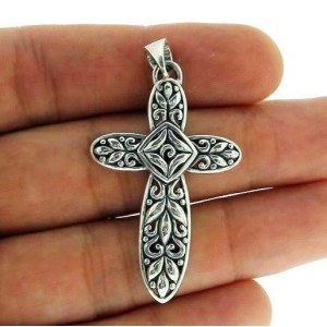 Solid Sterling Silver Cut-Out Cluster Bali Pendant-NEW» P313