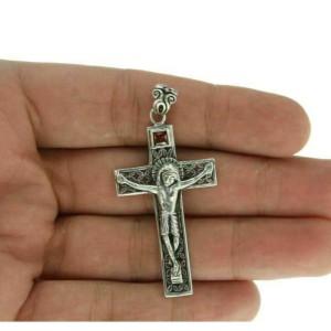 ¦925 Sterling Silver Garnt Jesus Christ Crucifix Cross Pendant »P36