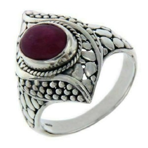 Solid 925 Sterling Silver Ruby Pebble Bali Dots Ring Size 9.5 » R319