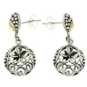 925 Sterling silver and 14 k Gold Handmade Bali Flower Dangle Earring»E213