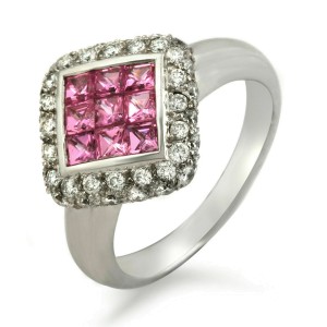 1.27 CT Invisible Set Pink Sapphire & 0.24 CT Diamonds in 18K White Gold Ring
