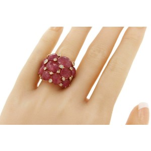 13.80 CT Sliced Rose Cut Pink Sapphire & Diamonds in 14K Rose Gold Ring Size 7