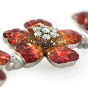 Invisible Set 24 CT Natural Orange Sapphire & Diamonds 18K Gold Bracelet 7"