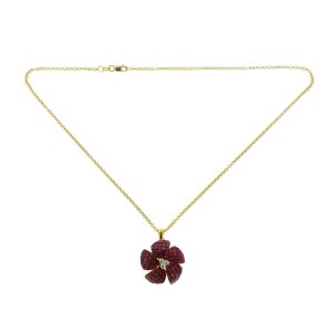 14K Yellow Gold 0.16 CT Diamonds 10.54 CT Invisible Set Ruby Necklace 16" »N2957