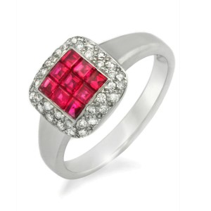 1.16 CT Invisible Set Ruby & 0.32 CT Diamonds in 18K White Gold Ring