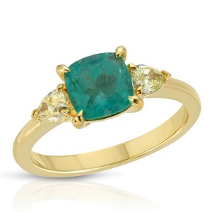 1.10 CT Zambian Emerald & 0.46 CT Diamonds in 18K Yellow Gold Engagement Ring