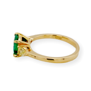 1.10 CT Zambian Emerald & 0.46 CT Diamonds in 18K Yellow Gold Engagement Ring