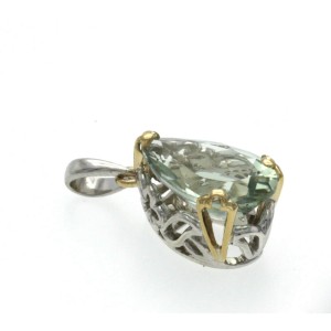 925 Sterling Silver and 14K Gold With Green Crystal Stone pendant
