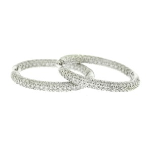 18k White Gold Oval Diamond Pave Inside Out Hoop Earrings Aprox 3.98CTW