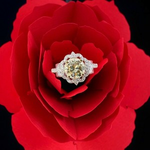 Shane & Co Round Diamond 2.13 tcw Floral Filigree Halo Engagement Ring GIA 