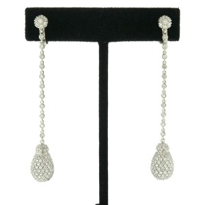Chantecler 18k White Gold Diamond Pave Long Drop Earrings 