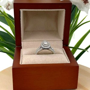VERA WANG Love 1.00 tcw Pear Shape Diamond Sapphire Double Frame Engagement Ring