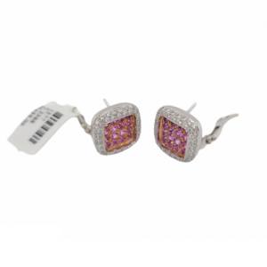 1.80 CT Natural Pink Sapphire & 1.68 CT Diamonds in 18K White Gold Earrings