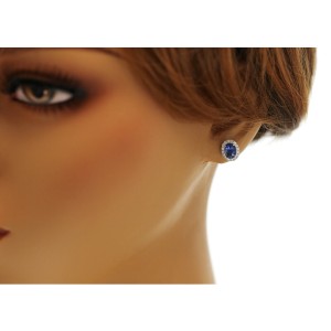 2.69 CT Natural Blue Sapphire & 0.37 CT Diamonds14K White Gold Stud Earrings