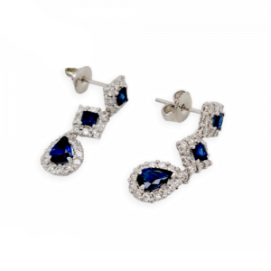 2.70 CT Natural Blue Sapphire & 1.08 CT Diamonds 950Platinum Drop Earrings