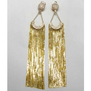 1.75 CT Diamonds in 18K Yellow Gold 4" Height Waterfalls Drop Earrings