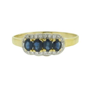 18k Yellow Gold 4 Sapphires Diamond Halo Ring  