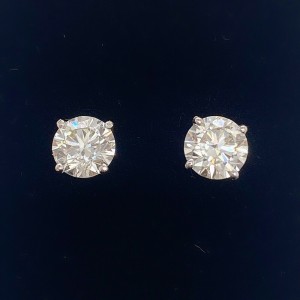 Round Brilliant Diamond 1.51 tcw Stud Earrings in 14kt White Gold