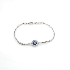 Round Blue Charm Diamond Bracelet in 14k White Gold
