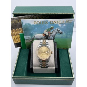 Rolex Datejust 16233 Champagne Dial 18K Yellow Gold Stainless Box Booklets