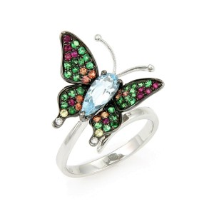Blue Topaz Tsavorite & Sapphire 18k gold Butterfly Ring