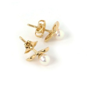 Mikimoto 4mm Akoya Pearl Mini Jacket Heart 18k Yellow Gold Stud Earrings