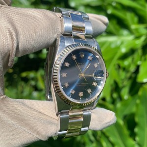 Rolex Datejust Blue Diamond Dial Two tone Gold and Stainless Steel Watch