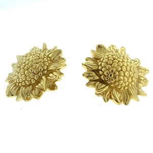 14k Yellow Gold Sunflower Ladies Earrings 