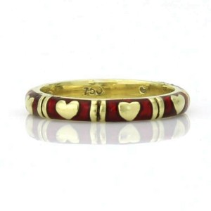 Women's Hearts Band Ring in Yellow Gold with Red Enamel Size 6.5