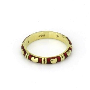 Women's Hearts Band Ring in Yellow Gold with Red Enamel Size 6.5