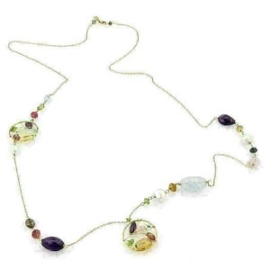 Tous Multi Gemstone & Pearls 18k Yellow Gold Long 26" Necklace