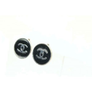 Chanel 04V Black x Silver Round CC Earrings 10ck311s