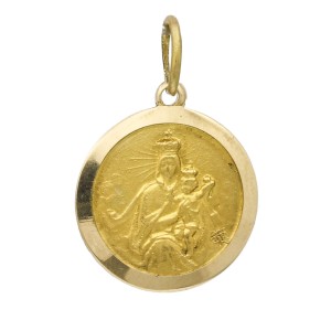 Virgin Mary and Jesus Madonna Medallion Charm Pendant in 18k Yellow Gold