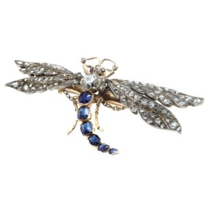 Victorian Diamond and Sapphire Gold Dragonfly Brooch