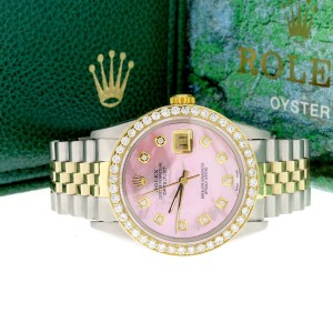 Rolex Datejust 2-Tone 18K Yellow Gold & Stainless Steel 36MM Automatic Jubilee Mens Watch w/MOP Diamond Dial & Bezel