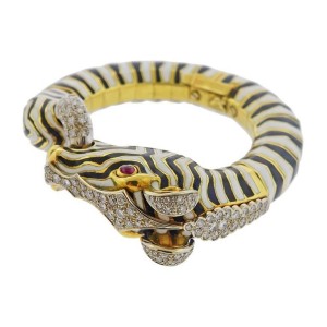 Gold Zebra Ruby Diamond Enamel Bracelet