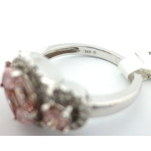14K White Gold 1.20Ct Pink Diamond Marquise Princess and Round Flower Ring Size 6.5