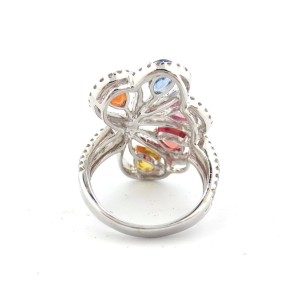 18K White Gold Butterfly Flower Round Pear Diamond, Sapphire, Citrine and Granite Ring Size 6.5  