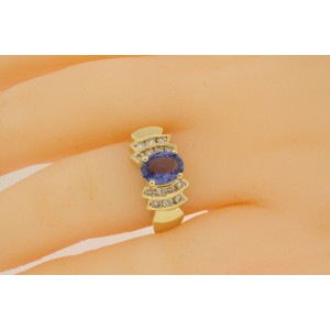 Levian Blue Sapphire Diamond Ring 18k Yellow Gold Oval Band sz 6.75