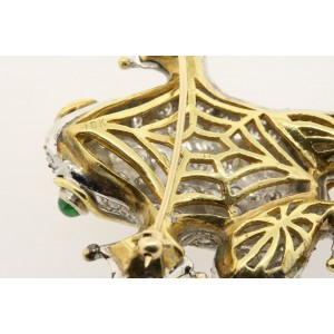 Frog Pin Brooch 18k Gold 4ct H VS Diamonds Emeralds Large 2"x1.5" 27.2g 