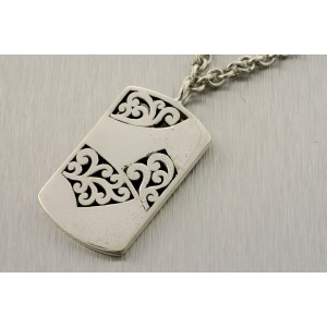 Lois Hill Mother of Pearl Inlay Dog Tag Necklace Pendant Chain Sterling Silver