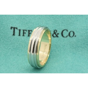 Mens Tiffany & Co. Platinum 18k Gold 2 Row Milgrain Wedding Band Ring 8.5
