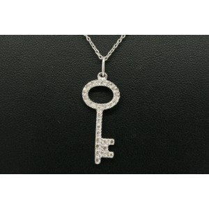 18k Diamond 2 Pendant Necklace White Gold Key & Ribbon Bow 16" 