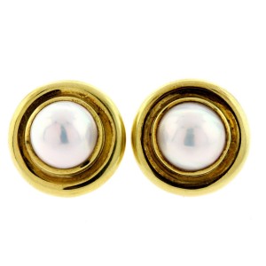 Tiffany & Co. Pearl Earrings Mabe Paloma Picasso Clip On 18k Yellow Gold Vintage