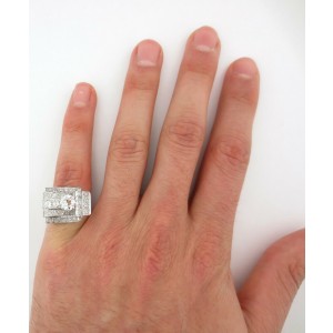 Antique Platinum Old European Cut Rectangle Engagement Ring 